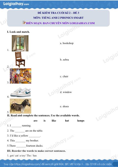 Đề thi học kì 2 Tiếng Anh 2 Phonics Smart - Đề số 3